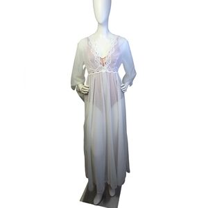Vintage 60s 70s Sheer Lace Nightgown | Made In Canada | Bridal Lingerie | S/M